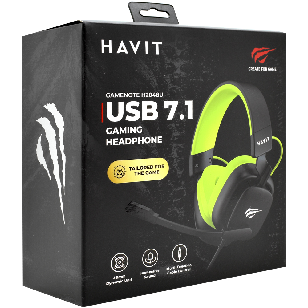 FONE C MIC. HAVIT H2048U GAMENOTE USB 7.1 GAMING PRETOVERDE