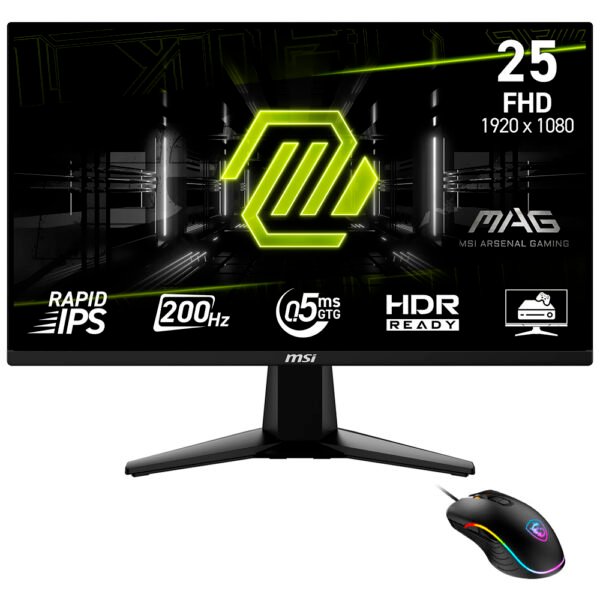 Monitor Gamer MSI Mag 255F E20 25" Full HD 200HZ 0.5MS-NEGRO + Mouse