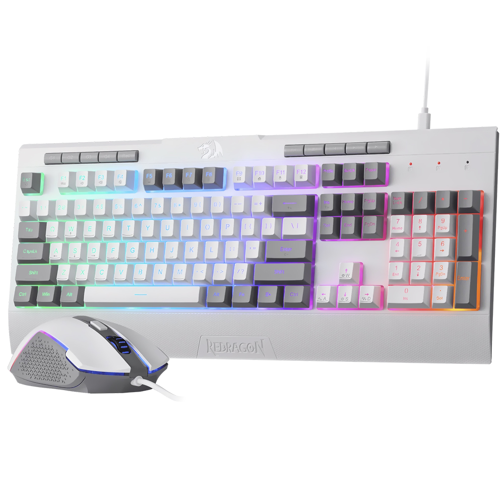 Teclado + Mouse Gamer Redragon Essentials S151W USB RGB Inglés Blanco