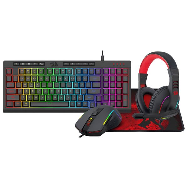 Kit Gamer REDRAGON Essentials S148 Teclado+mouse+mousepad+auricular RGB Inglés-Negro