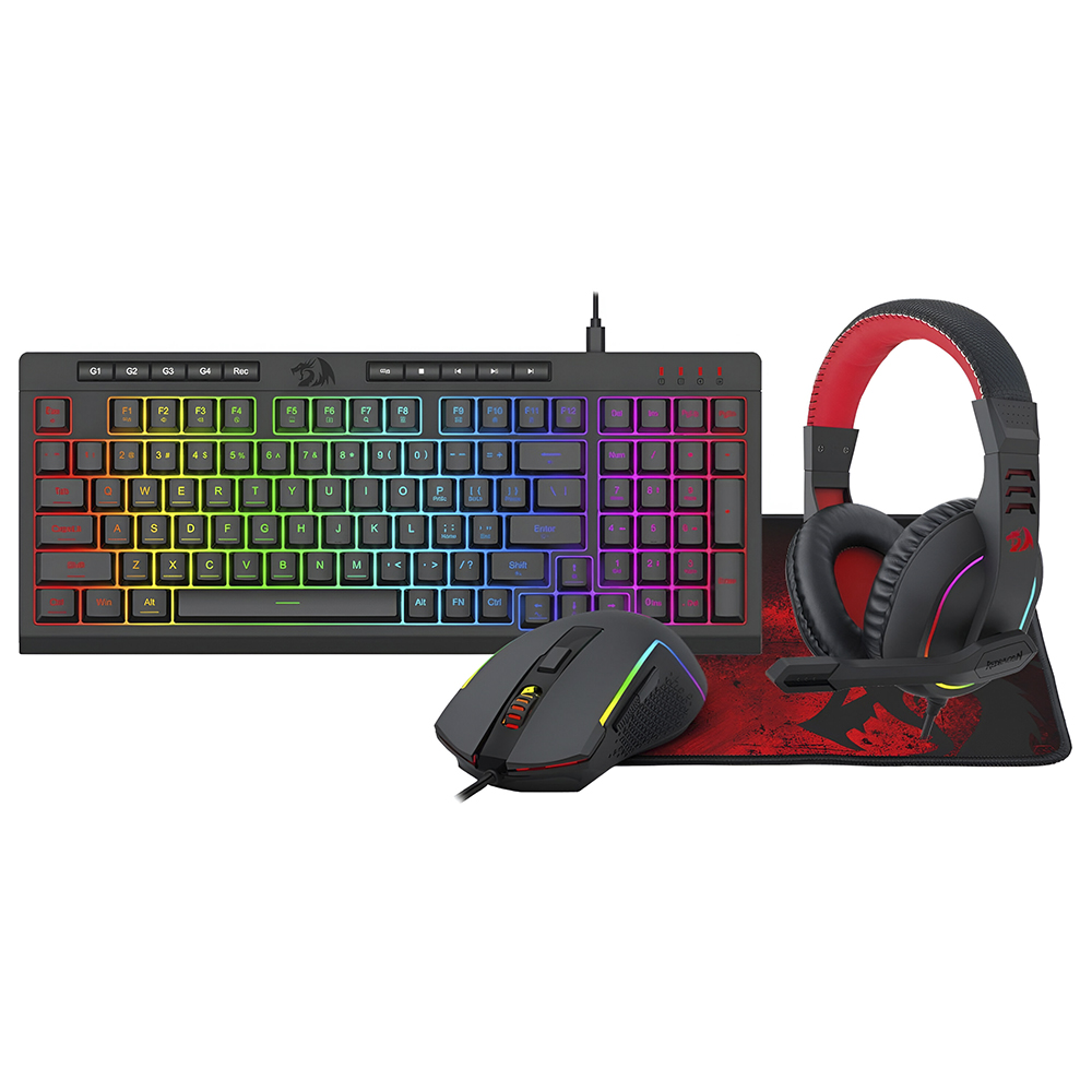 Kit Gamer Redragon Essentials S148 Teclado + Mouse + Mousepad + Auricular RGB Inglés Negro