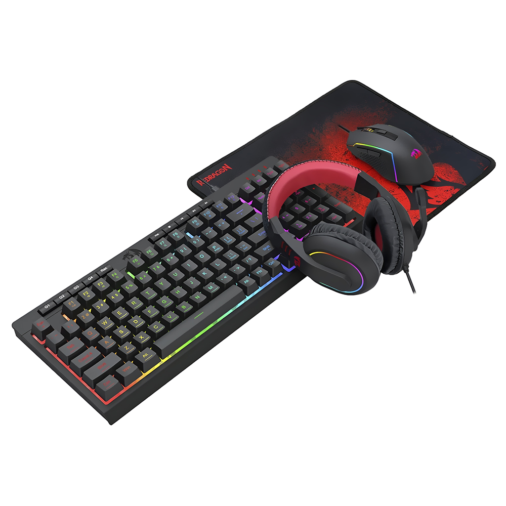 Kit Gamer Redragon Essentials S148 Teclado + Mouse + Mousepad + Auricular RGB Inglés Negro