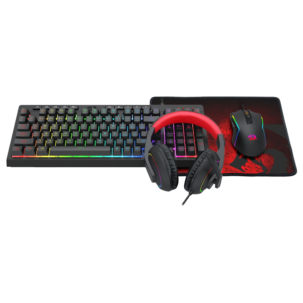 Kit Gamer Redragon Essentials S148 Teclado + Mouse + Mousepad + Auricular RGB Inglés Negro