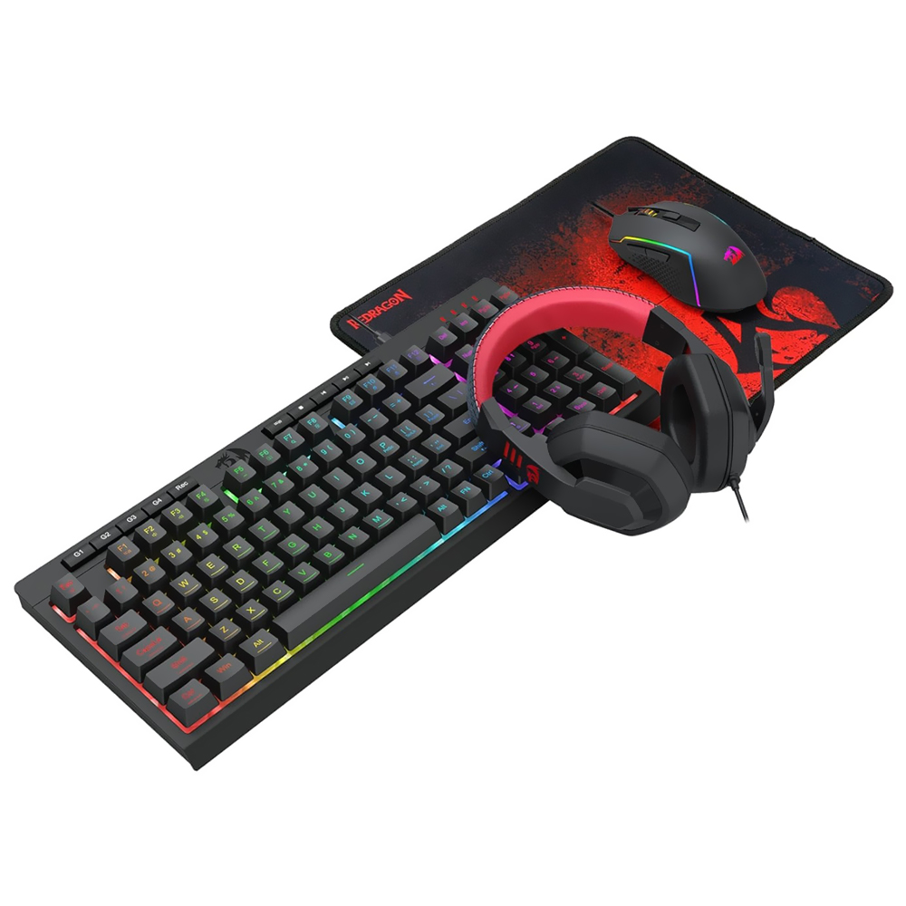 Kit Gamer Redragon Essentials S149 Teclado + Mouse + Mousepad + Auricular RGB Inglés Negro