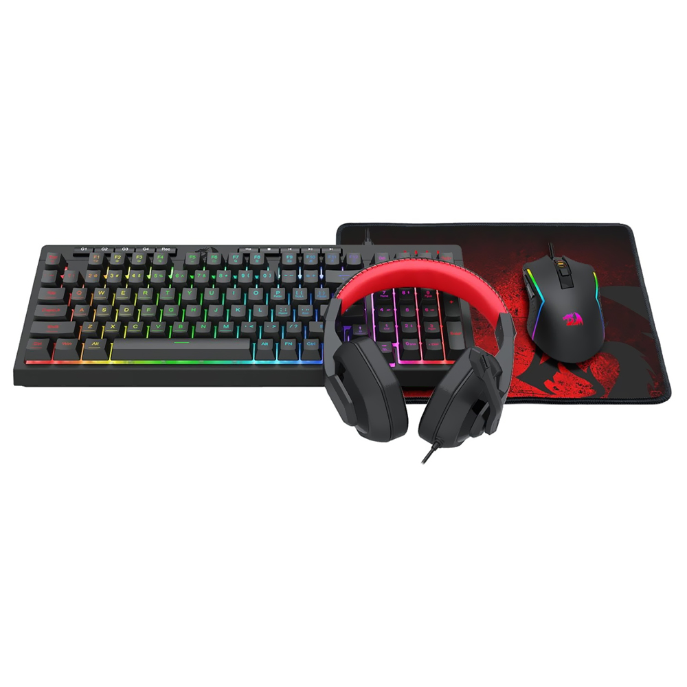 Kit Gamer Redragon Essentials S149 Teclado + Mouse + Mousepad + Auricular RGB Inglés Negro