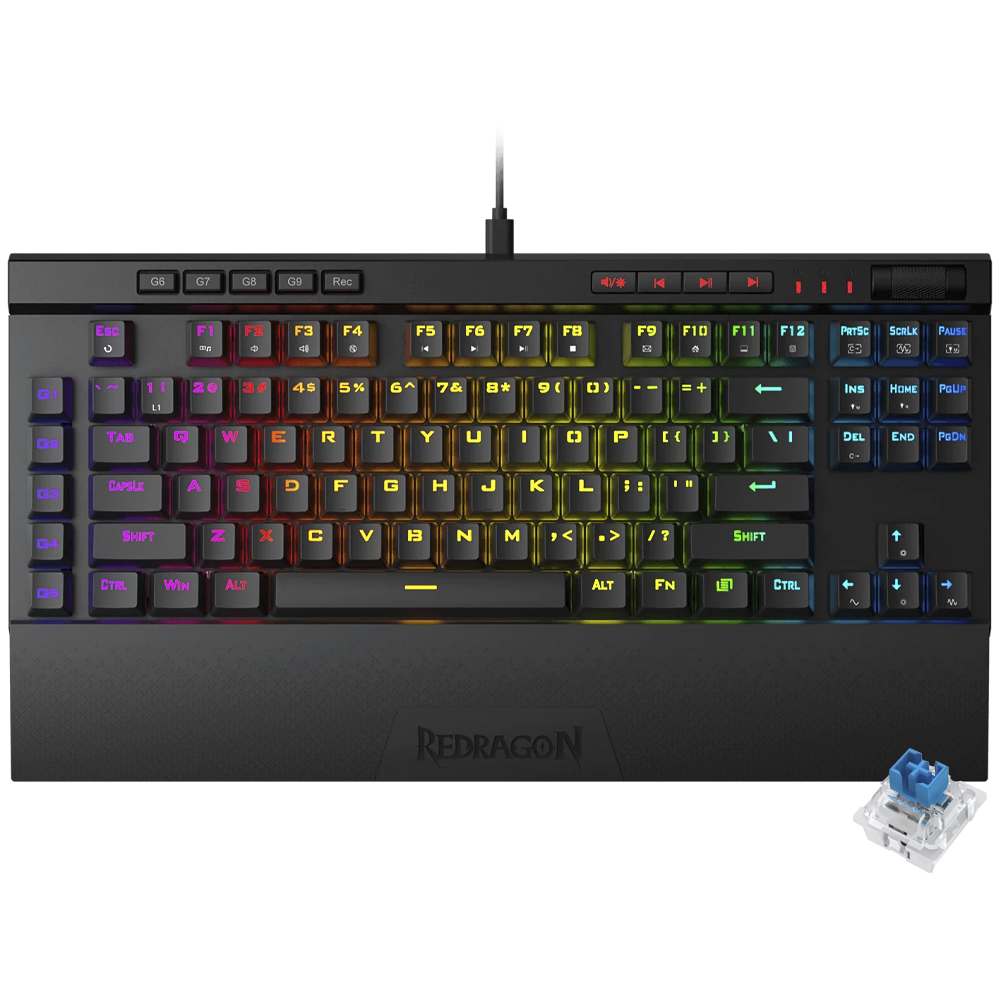 Teclado Gamer Mecánico REDRAGON K587RGB-Pro Magic-Wand Pro USB RGB Blue Inglés-Negro