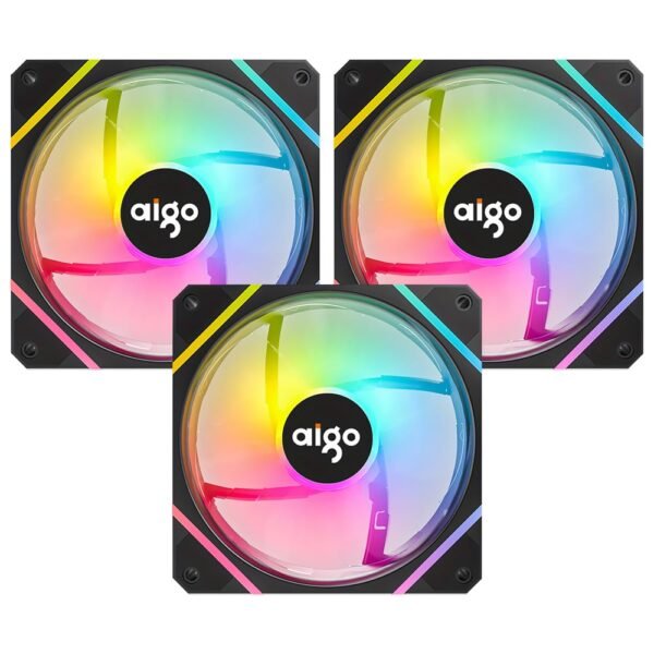 Cooler para Gabinete AIGO AM12 Pro 12x12 ARGB Negro (KIT CON 3)