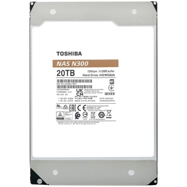 HDD Toshiba 20TB N300 Nas 3.5" 7200RPM HDDWG62AXZSTA