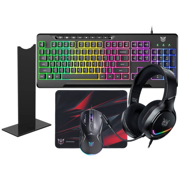 Teclado+mouse+mousepad+auriculares Gamer USB ONIKUMA TZ5008 RGB Ingles Negro