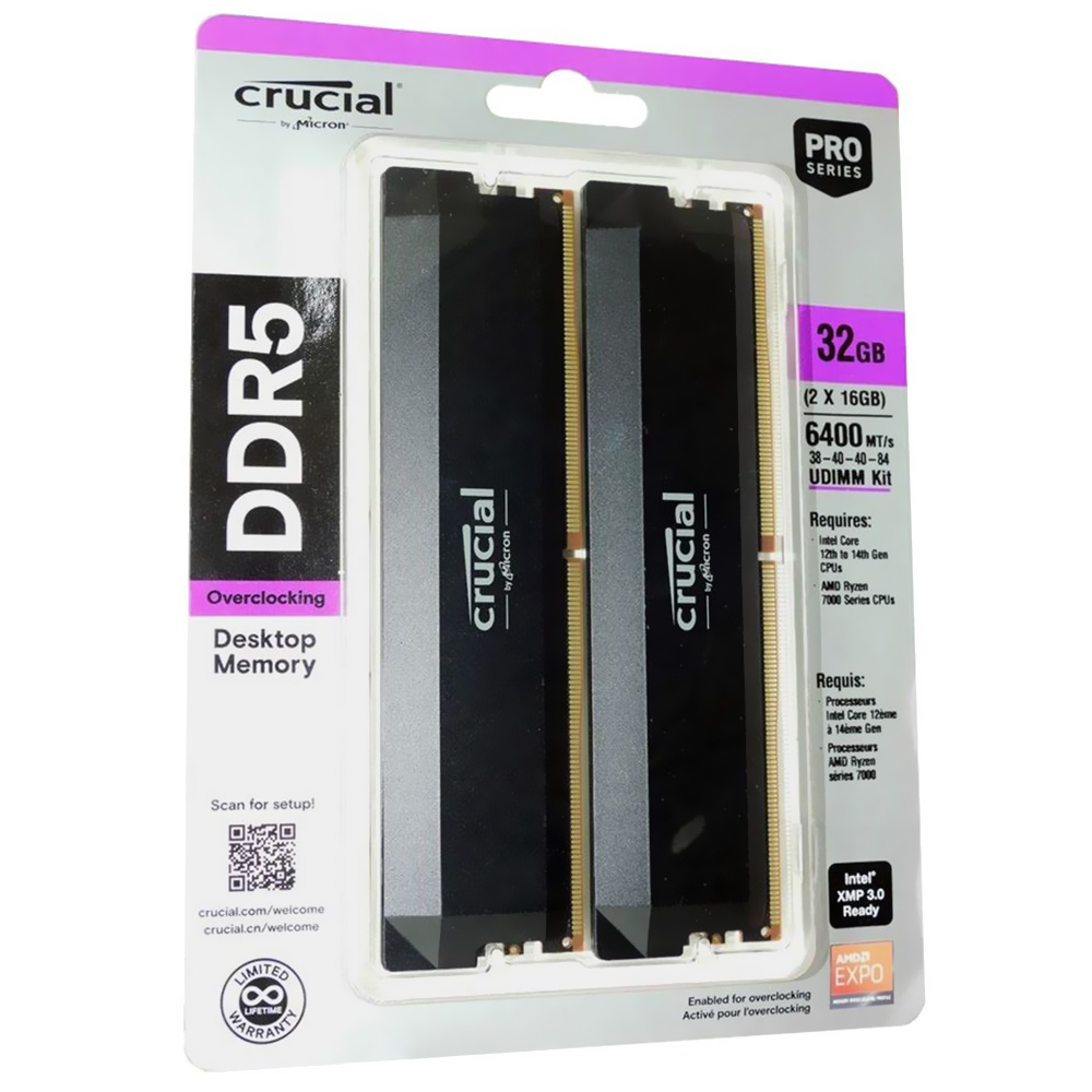 Memoria Ramoria RAM Crucial Pro Series DDR5 32GB 6400MHZ Negro (CP2K16G64C38U5B)