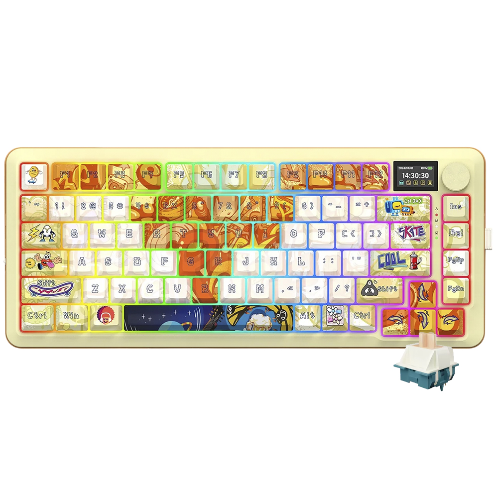 Teclado Gamer Wireless REDRAGON Flekact Pro Art K708GF-RGB-Pro Bluetooth Mechanical Lcd RGB Ingles Amarelo/laranja