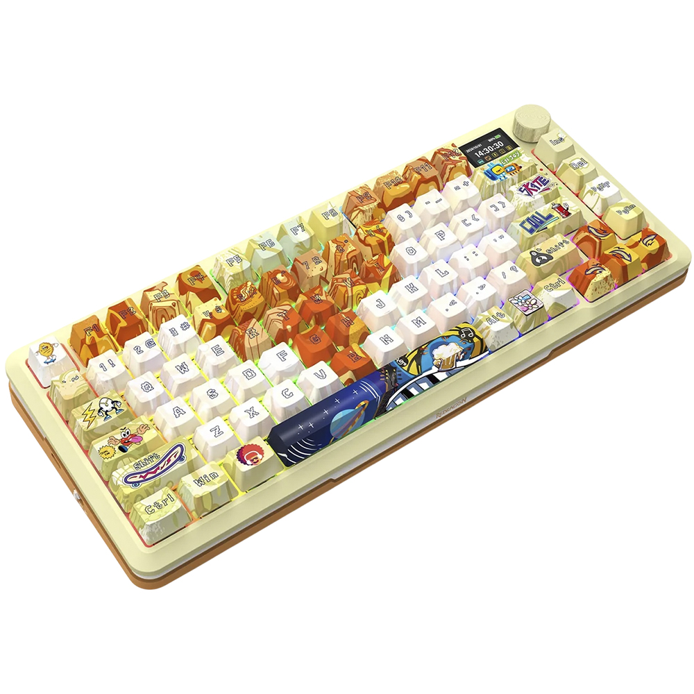 Teclado Gamer Wireless REDRAGON Flekact Pro Art K708GF-RGB-Pro Bluetooth Mechanical Lcd RGB Ingles Amarelo/laranja