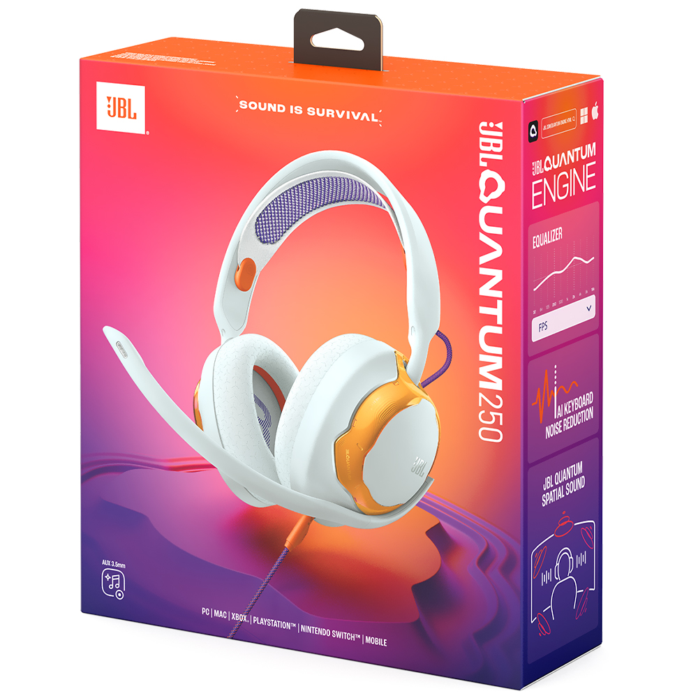 Auricular C Micrófono. JBL Quantum 250 Gaming Blanco Naranja Jblqtum250Telam