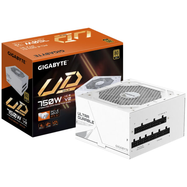 Fuente de Alimentación Gigabyte GP UD750GM Pg5 Ice V2 750W ATX 3.1 Modular 80 Plus Gold Blanco