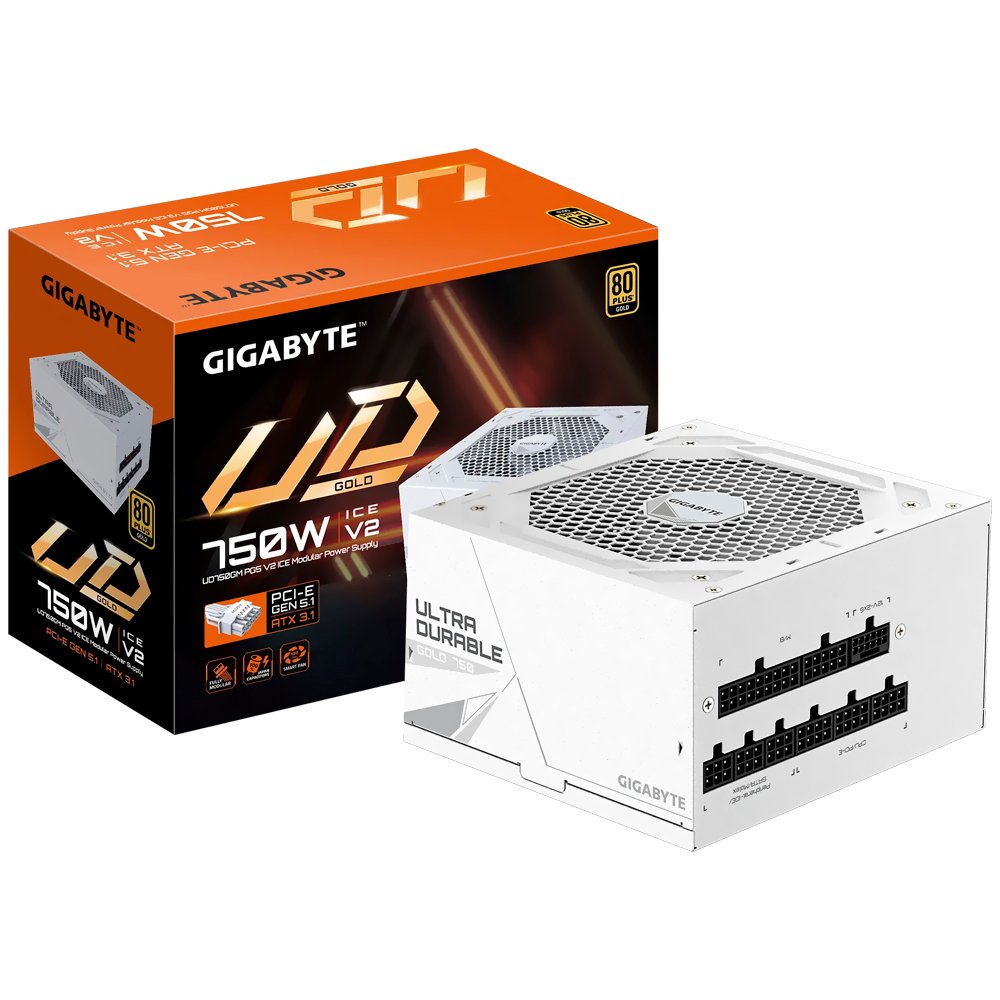 Fuente de Alimentación Gigabyte GP UD750GM Pg5 Ice V2 750W ATX 3.1 Modular 80 Plus Gold Blanco