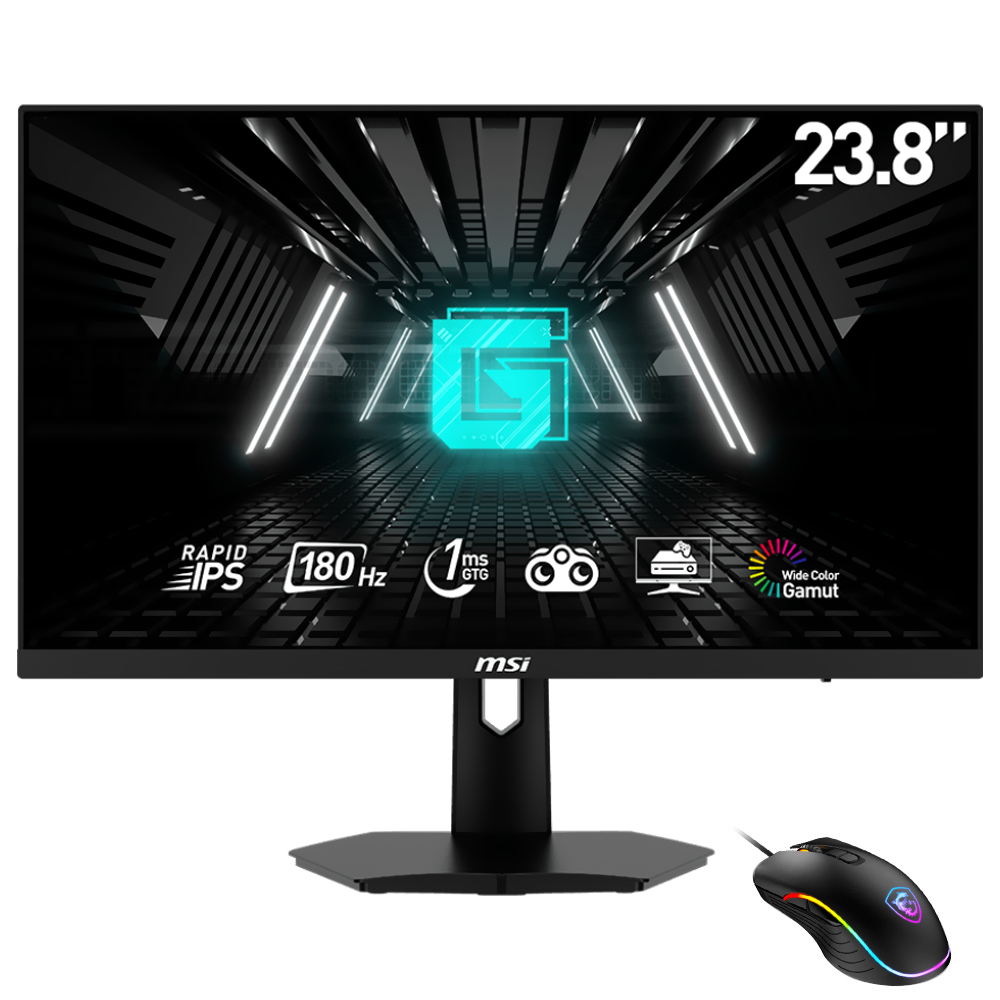 Monitor Gamer MSI E2 Esports G244F 23.8" Full HD LED 180HZ 1MS-NEGRO + Mouse