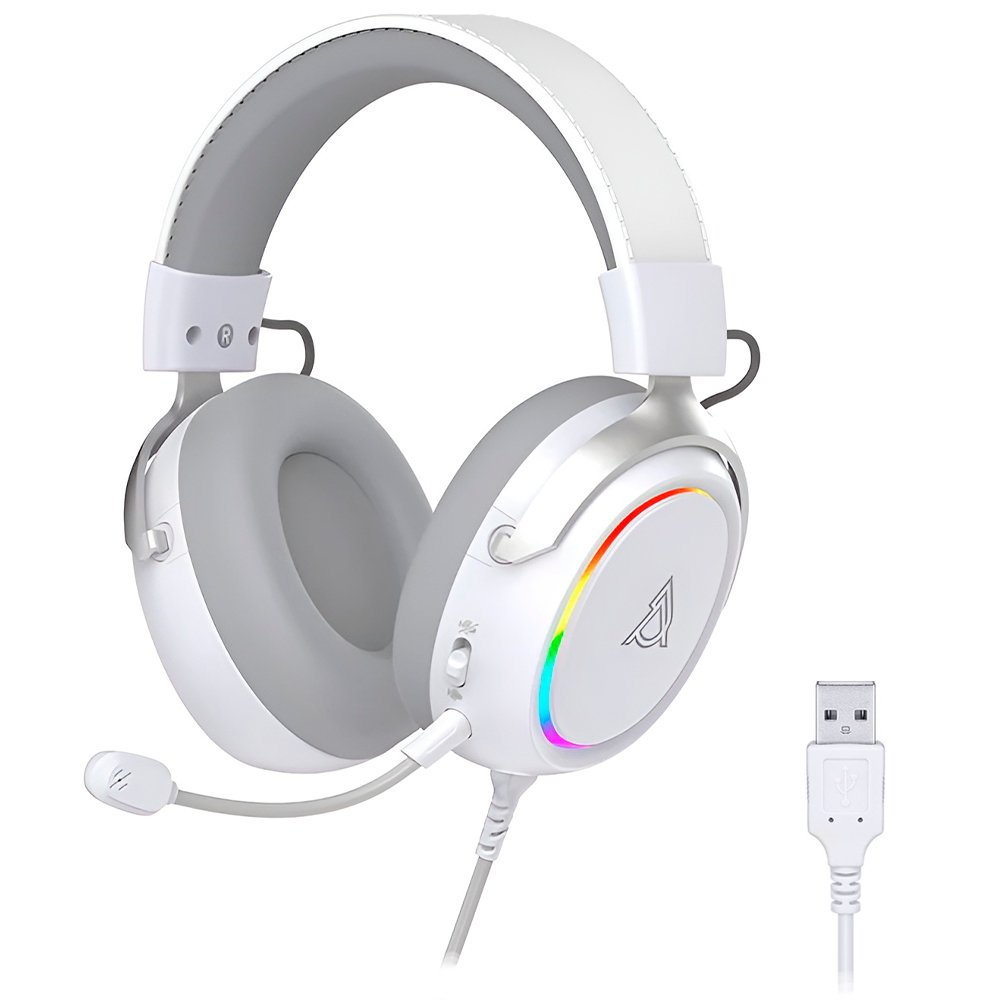 Auricular Con Micrófono Gamer Ajazz Ahw10 RGB Con Cable Blanco Gris (985447)