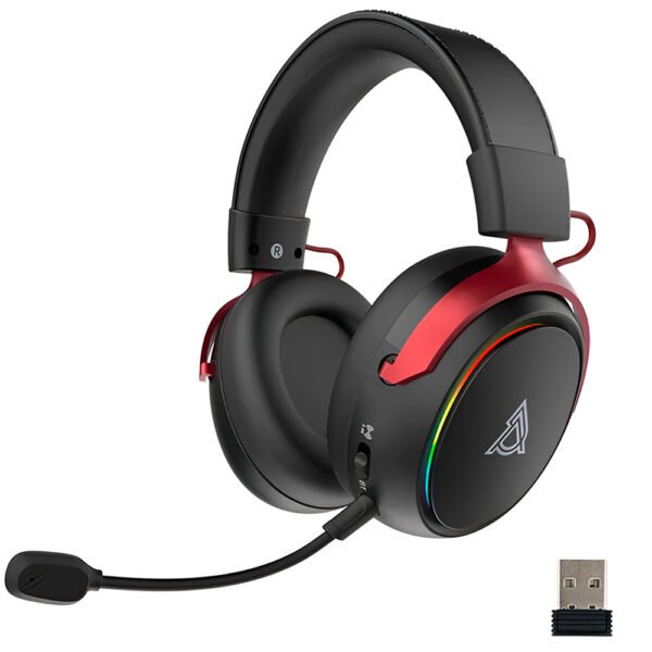Auricular Con Micrófono Gamer Ajazz Ahm10 Max RGB Inalámbrico Negro Rojo (988370)