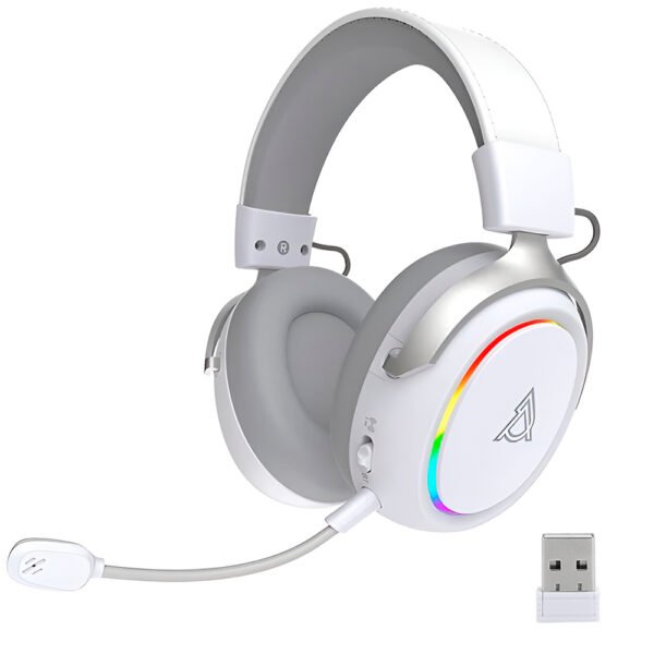 Auricular Con Micrófono Gamer Ajazz Ahm10 Max RGB Inalámbrico Blanco Gris (988356)