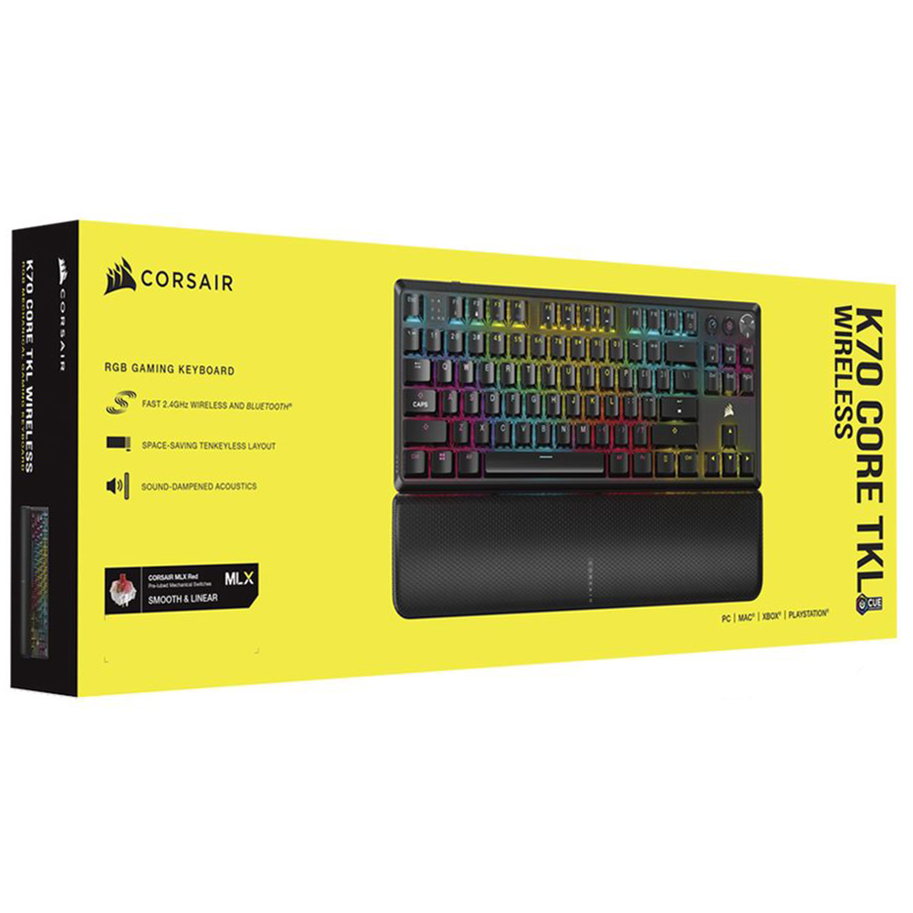 Teclado Gamer Mecánico CORSAIR K70 Core Tkl Mlx Red Wireless RGB Inglés-Negro (CH-914901E-NA)