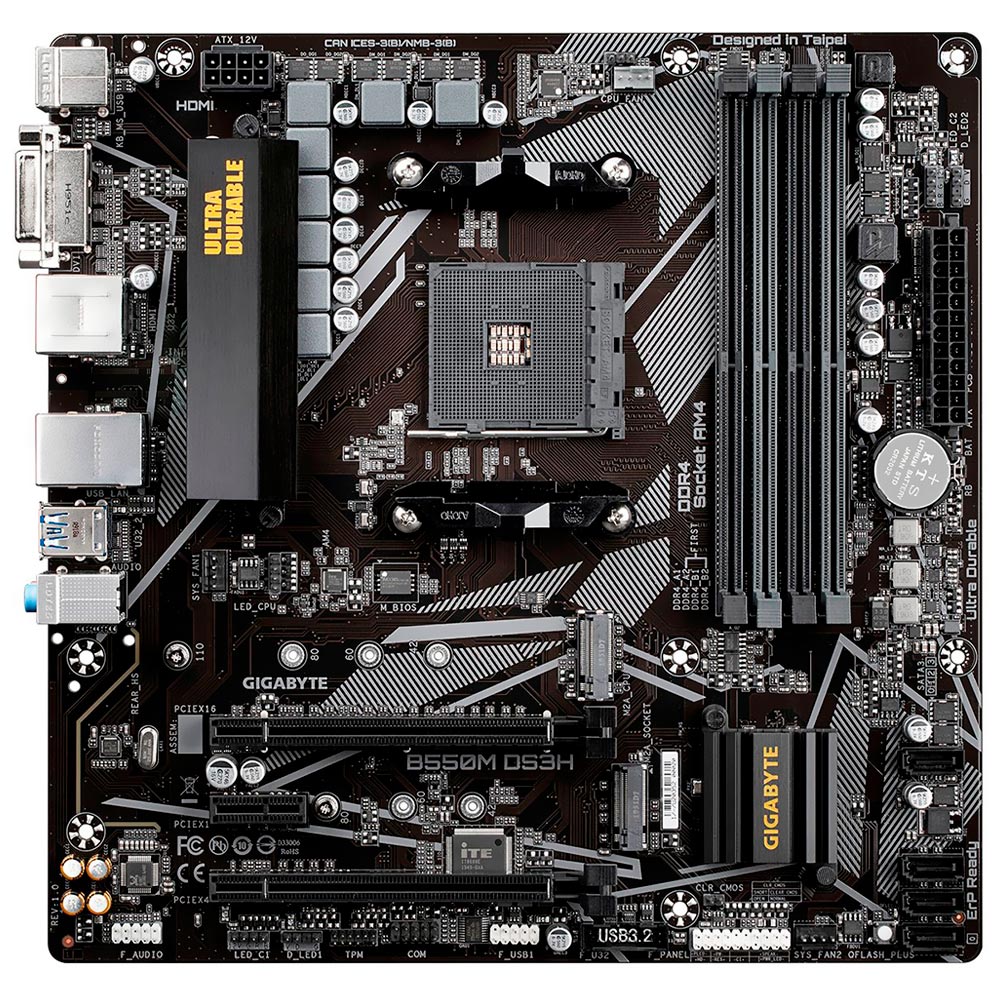 Placa Madre AM4 GIGABYTE B550M DS3H M.2 DDR4 Dvi HDMI USB3.2 Matx SATA3 LAN Som - Recondicionado