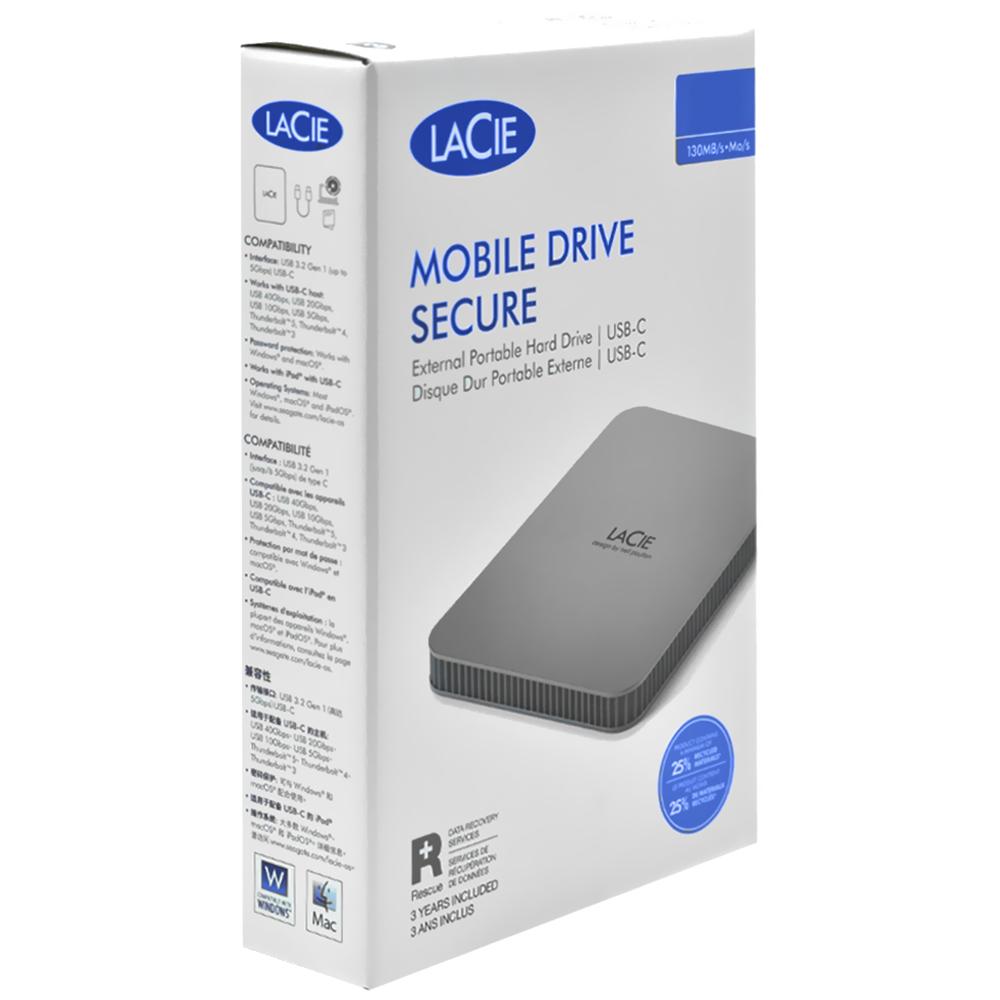 HDD Ext. 4 TB LaCie Mobile Drive Type-C / USB3.2 PLATA-STLP4000400 130 Mb/S