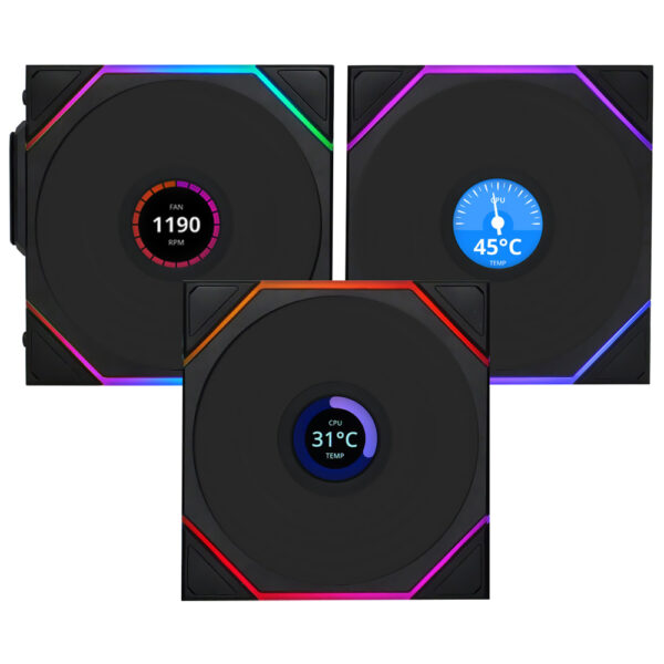 Cooler para Gabinete LIAN LI Uni Fan Tl Wireless 120 Lcd 12x12 LED ARGB Negro Kit con 3 (12TLLCD1W3B)