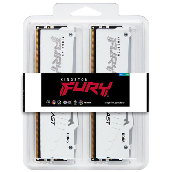 Memoria RAM KINGSTON FURY Beast DDR5 64GB (4X16GB) 6000MHZ Rgb Blanco (KF560C40BWAK4-64)