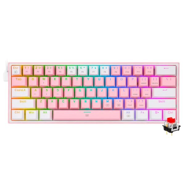 Teclado Gamer Mecánico REDRAGON K617-RGB Fizz Mini USB Red Inglés-Rosa Blanco