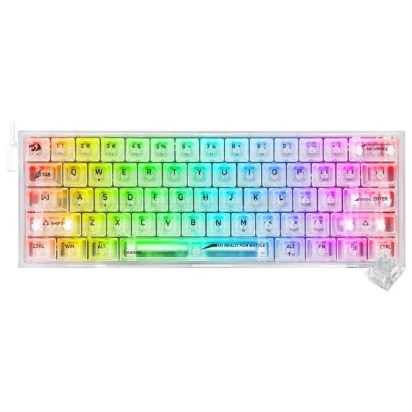 Teclado Gamer Mecánico REDRAGON K617CT-RGB Fizz Mini USB Inglés-Blanco Transparente
