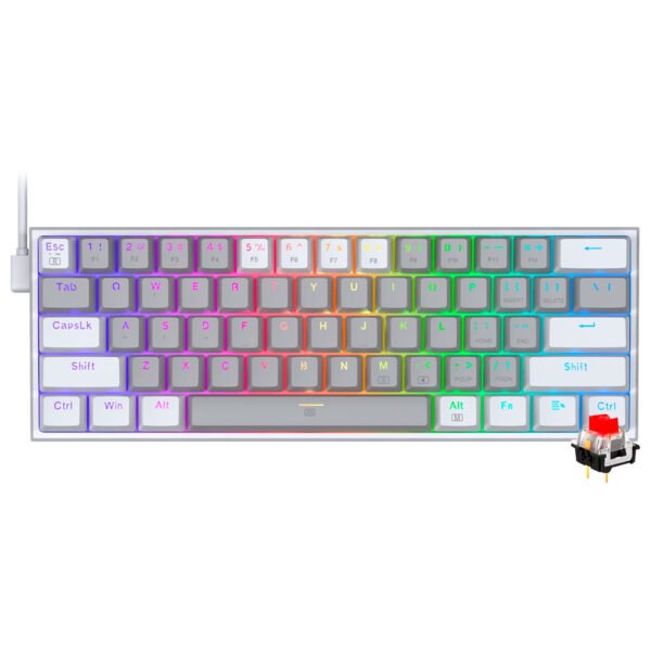 Teclado Gamer Mecánico REDRAGON K617-RGB Fizz Mini USB Red Inglés-Gris Blanco