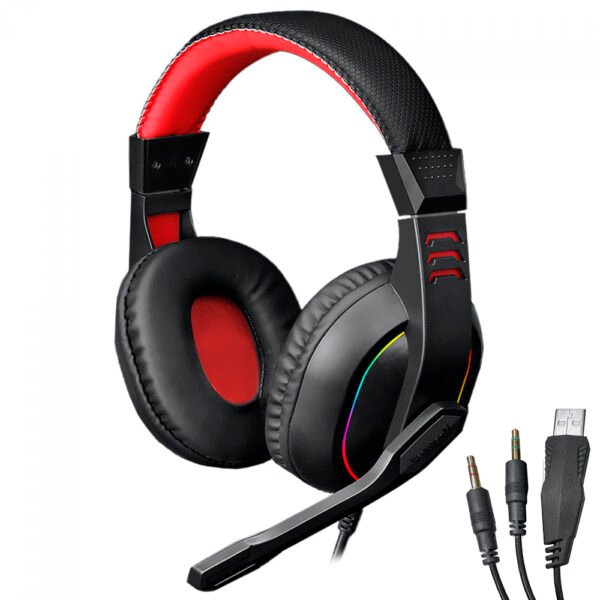 Auricular Con Micrófono Gamer Redragon H120-Rgb Ares Con Cable RGB Negro Rojo