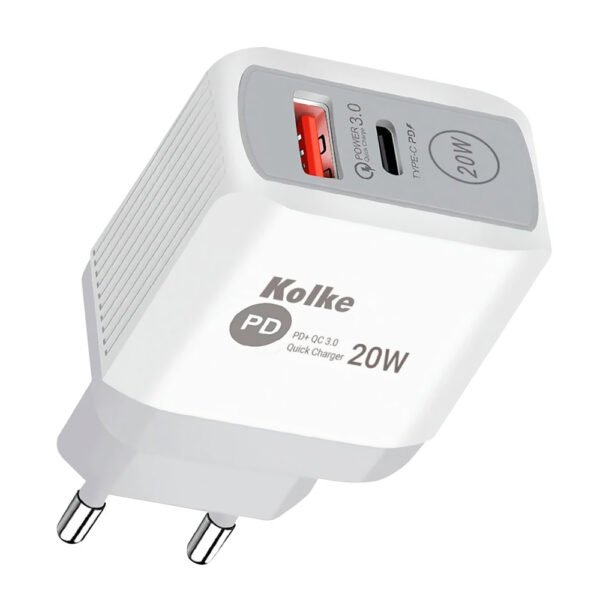 Cargador Enchufe Kolke KCR-2576 USB 3.0 USB-C 20W-BLANCO
