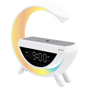 Parlante Kolke KPM-661 RGB Bluetooth Cargador Wireless Reloj Alarma USB AUX FM Tf - Blanco (5 EN 1)