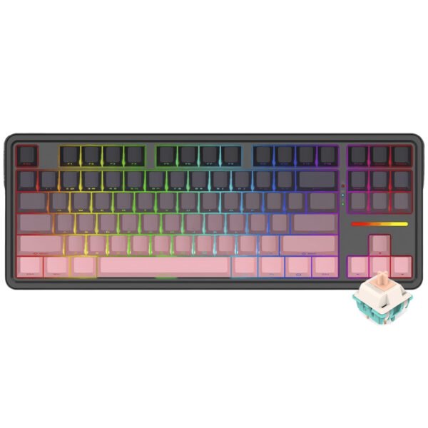 Teclado Gamer Mecánico REDRAGON K728SP-RGB-Pro Antonium Pro Wireless RGB Inglés-Negro Rosa