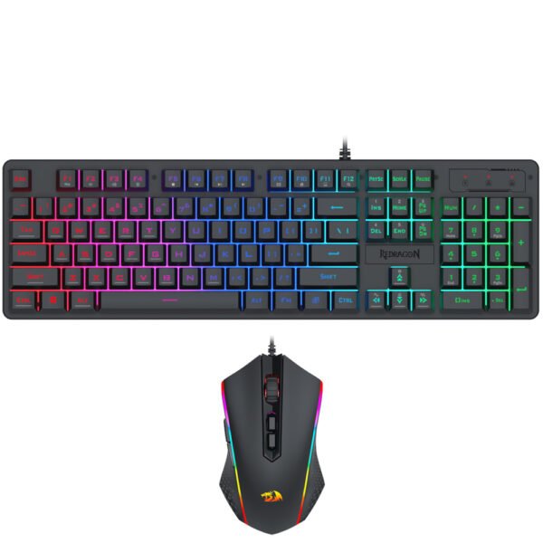 Teclado+mouse Gamer REDRAGON Essentials S107RGB-Ba USB RGB Inglés-Negro