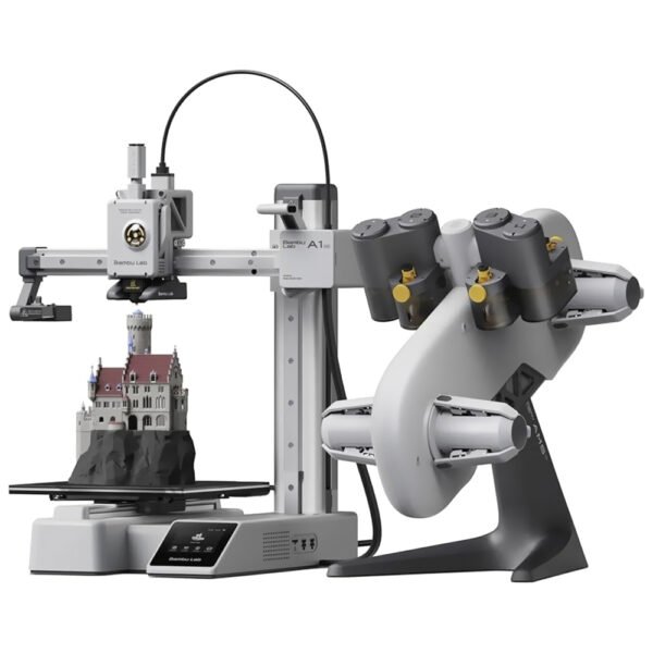 Impresora 3D Bambu Lab PF002-M+SA005 A1 Mini Combo Ams Lite Multi Color 500MM S Bivolt - Gris Blanco