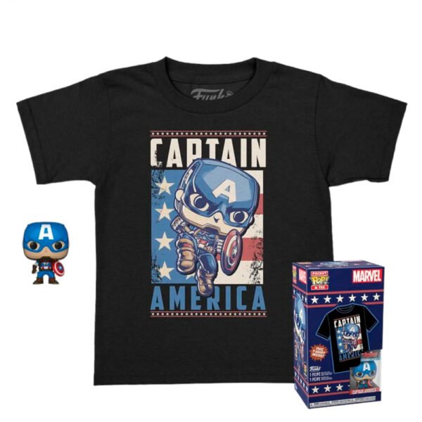 Box Funko Pop Pocket Marvel - Captain America + Camiseta Tee Bundle *m* (kid)