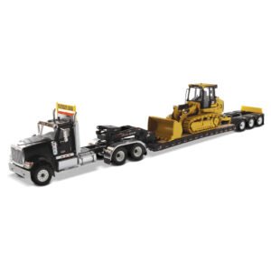 Camión Diecast Masters International Hx520 Tandem Tractor + Xl 120 Trailer With Cat 963k Track Loader - Escala 1/50 (85599)