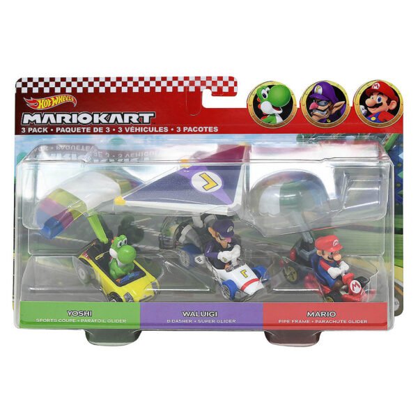 Carro Hot Wheels Mario Kart 3-PACK-YOSHI, Waluigi & Mario (9045