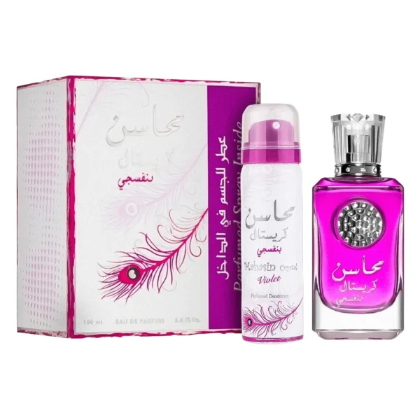 Kit Perfume Lattafa Mahasin Crystal Violet Eau de Parfum Femenino 100ml + Desodorante