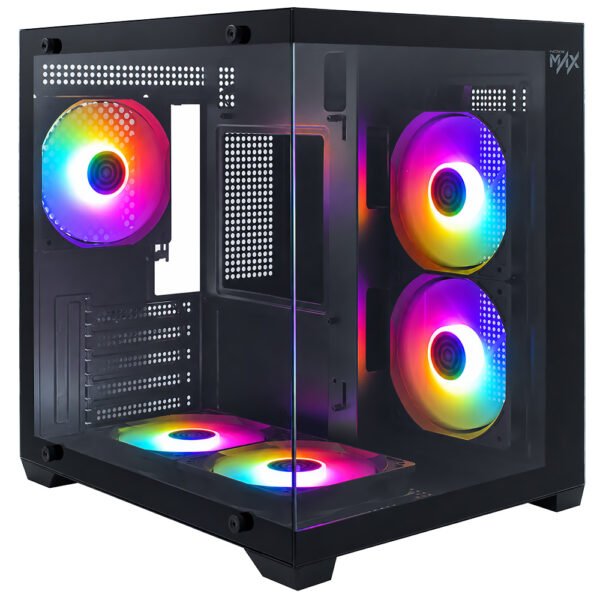 Gabinete Gamer Macrovip Max Aqua Series Mini Tower 5 Cooler RGB Negro (MV-TCXM275F5B)