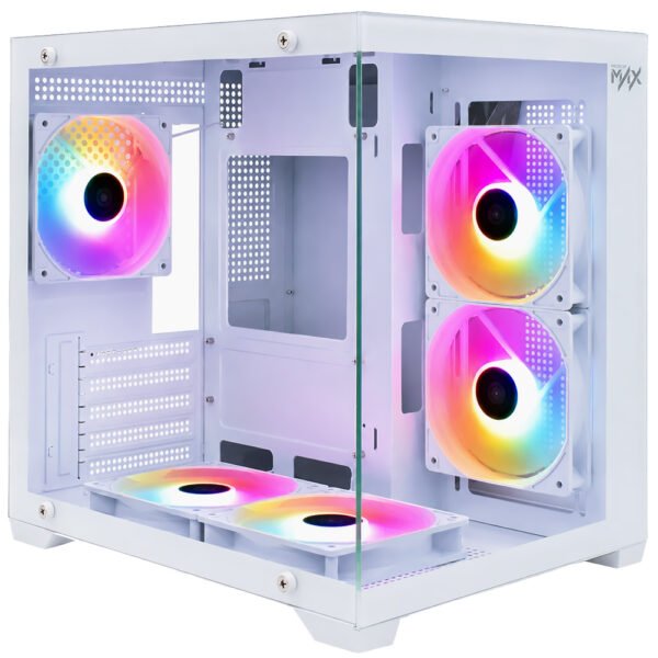 Gabinete Gamer Macrovip Max Aqua Series Mini Tower 5 Cooler RGB Blanco (MV-TCXM275F5W)