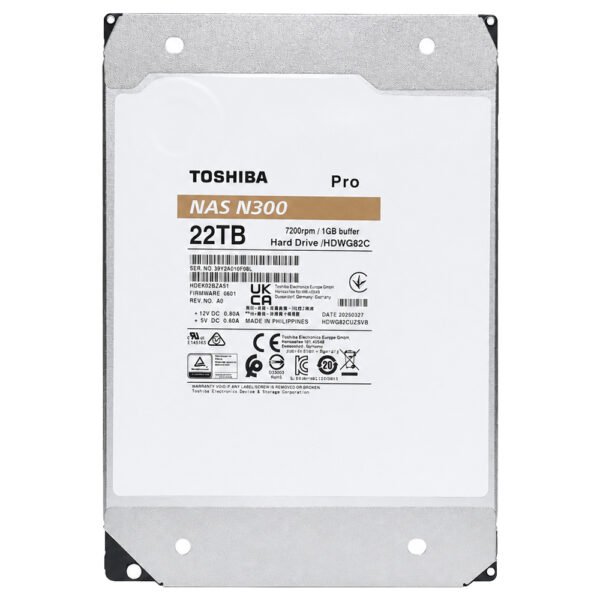HDD Toshiba 22 TB N300 Pro NAS 3.5" SATA 3 7200RPM-HDWG82CXZSTB