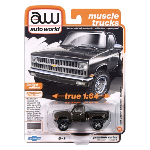 Carrito Auto World: Muscle TRUCKS-1981 Chevy Silverado Stepside - Escala 1/64