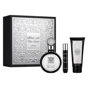Kit Perfume Lattafa Fakhar Gift Set Eau de Parfum Masculino 100ml + Perfume Miniatura + Shower Gel 100ml