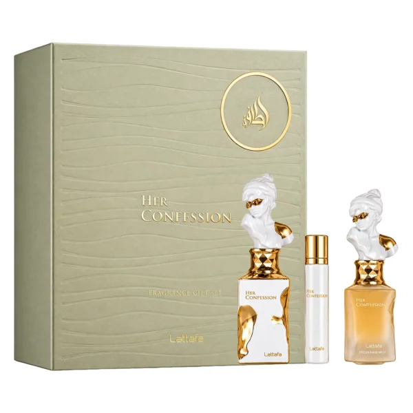 Kit Perfume Lattafa Her Confession Gift Set Eau de Parfum Femenino 100ml + Perfume Miniatura + Shower Gel 50ml