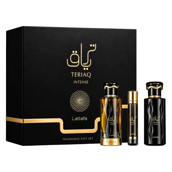 Kit Perfume Lattafa Teriaq Intense Eau de Parfum Femenino 100ml + Perfume de Viaje 12ml + Hair Mist 50ml