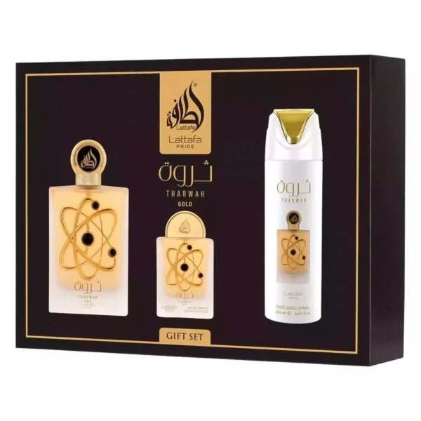 Kit Lattafa Tharwah Gold Gift Set Eau de Parfum UNISEX-3 Unidades
