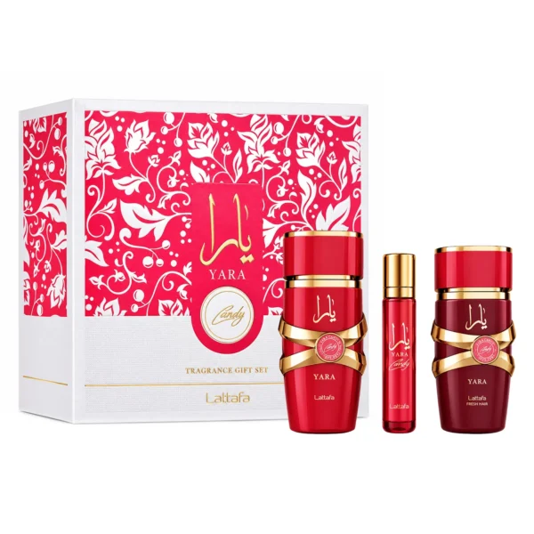 Kit Perfume Lattafa Yara Candy Eau de Parfum Femenino 100ml + Perfume de Viaje 12ml + Perfume Capilar 50ml